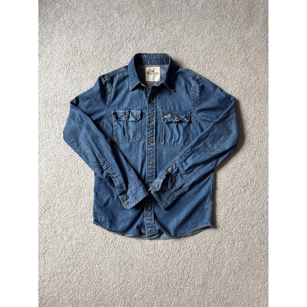 Hollister California Womens Medium Wash Denim Button Down Shirt M Long Sleeve